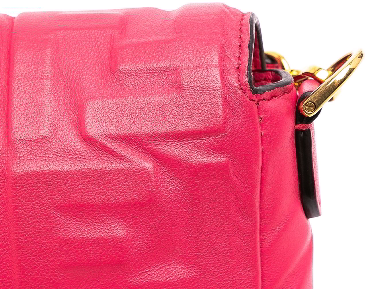 Fendi Mini Zucca Embossed Leather Baguette Satchel Roze