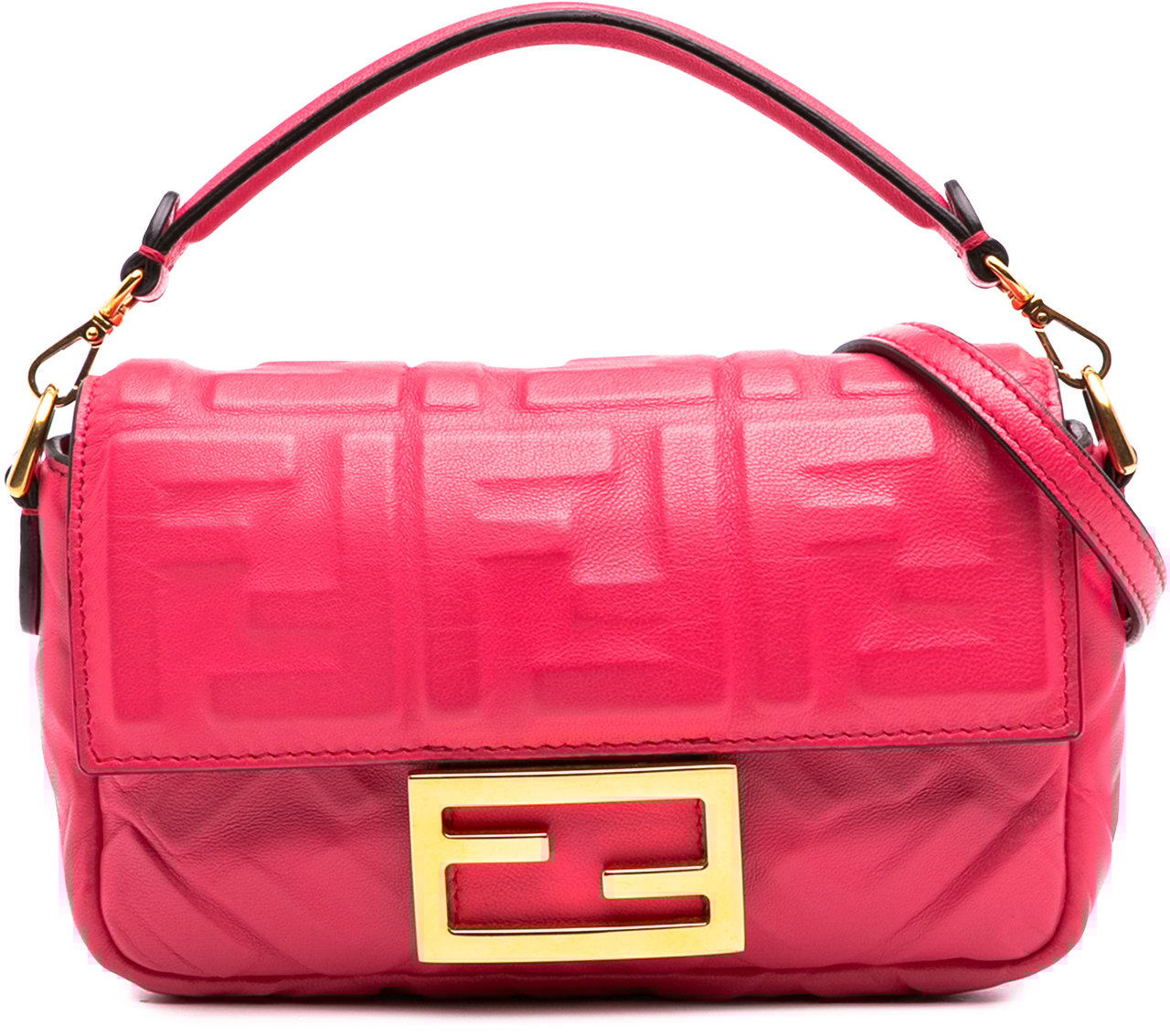 Fendi Mini Zucca Embossed Leather Baguette Satchel Roze