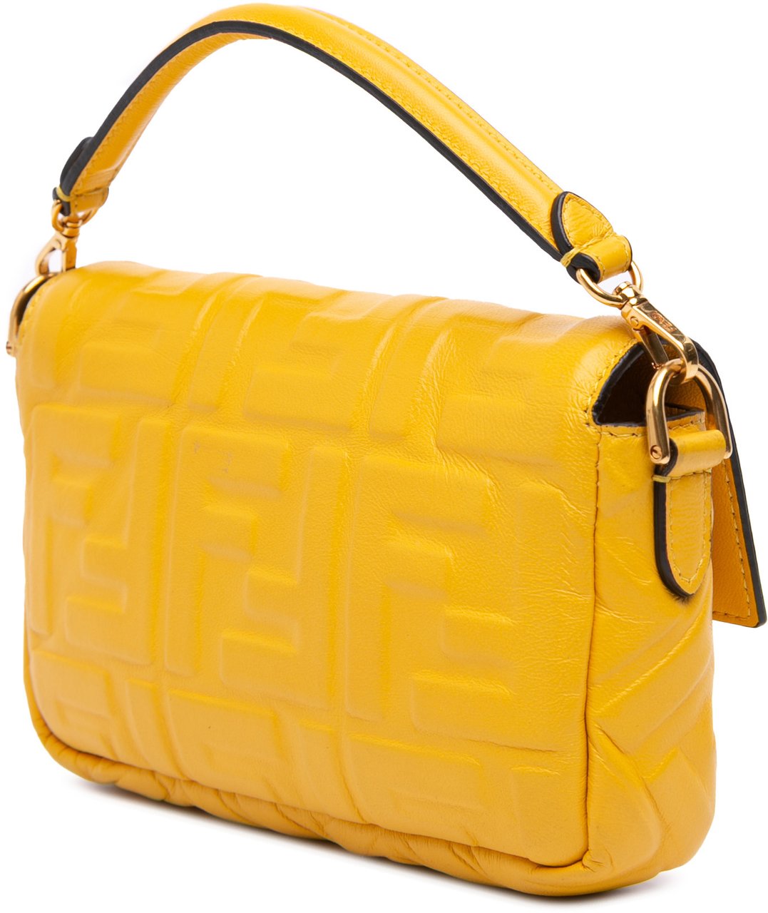 Fendi Mini Zucca Embossed Leather Baguette Satchel Geel