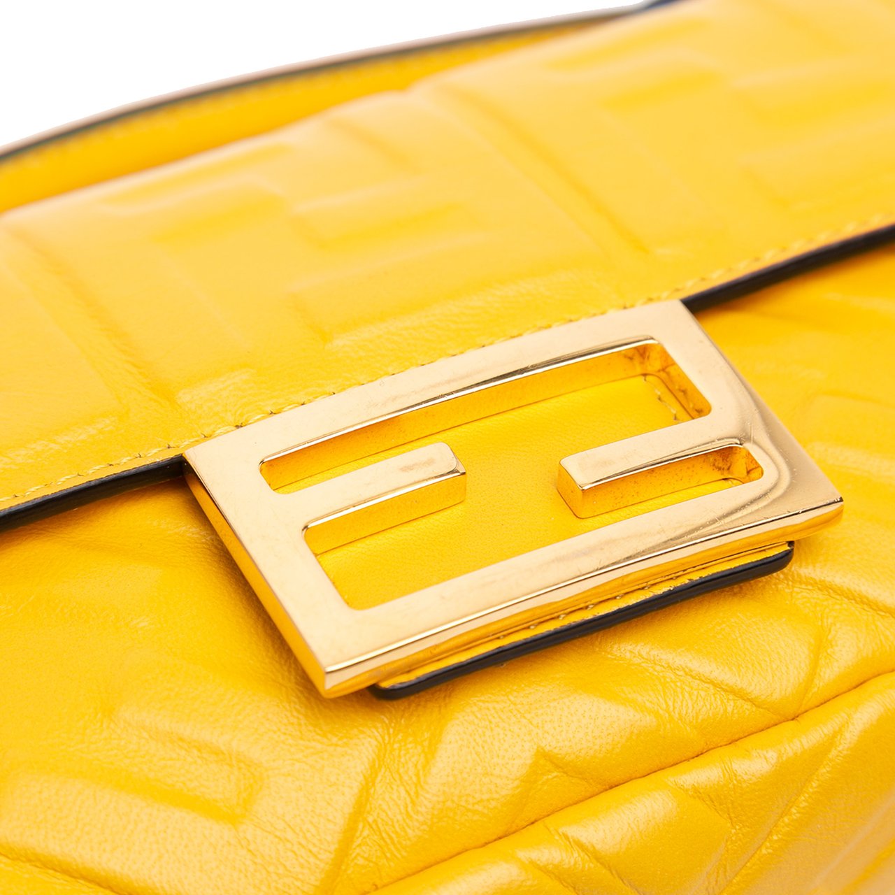 Fendi Mini Zucca Embossed Leather Baguette Satchel Geel