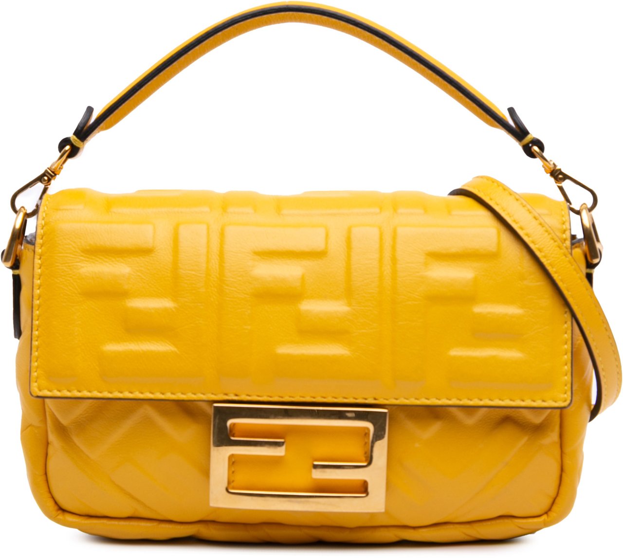 Fendi Mini Zucca Embossed Leather Baguette Satchel Geel