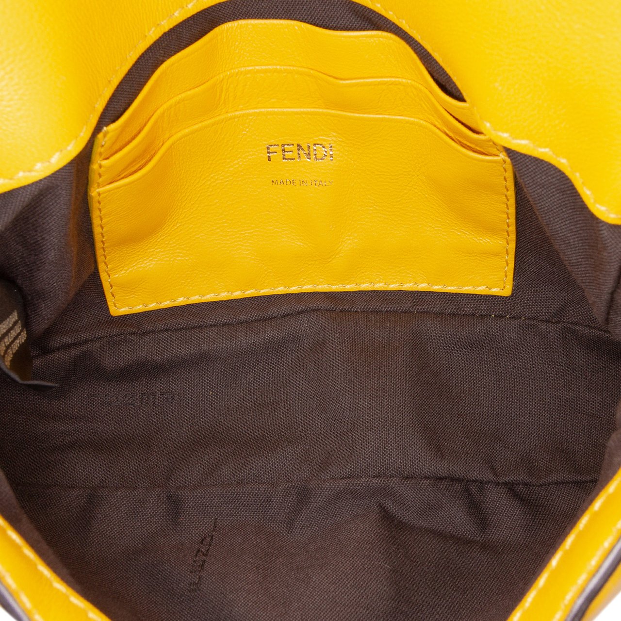 Fendi Mini Zucca Embossed Leather Baguette Satchel Geel