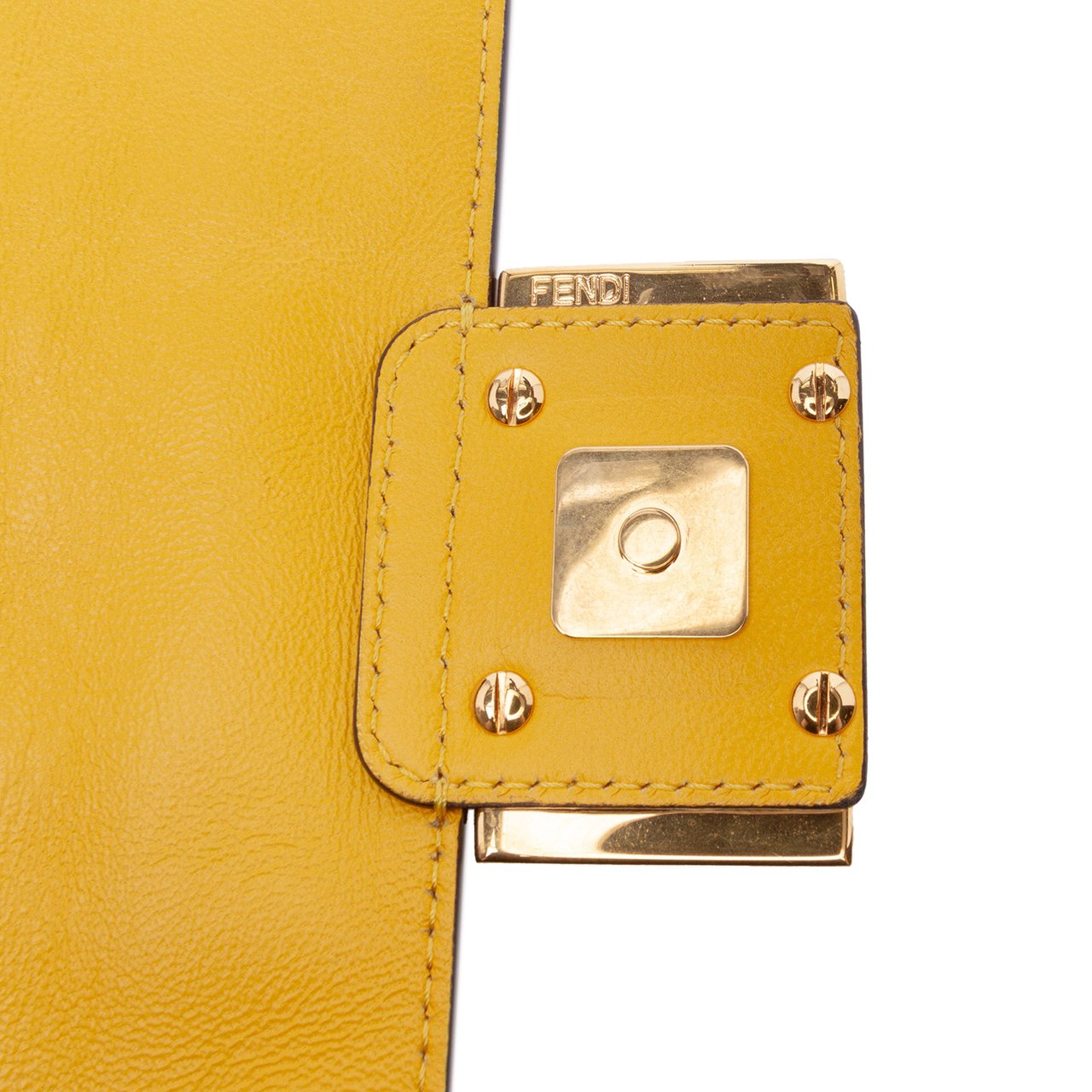 Fendi Mini Zucca Embossed Leather Baguette Satchel Geel