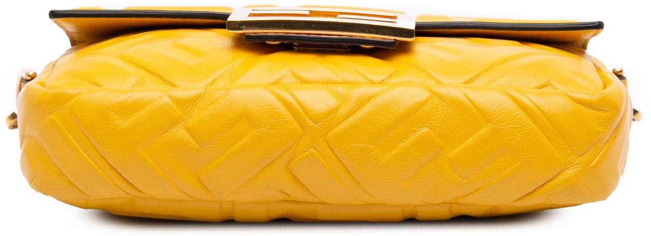 Fendi Mini Zucca Embossed Leather Baguette Satchel Geel
