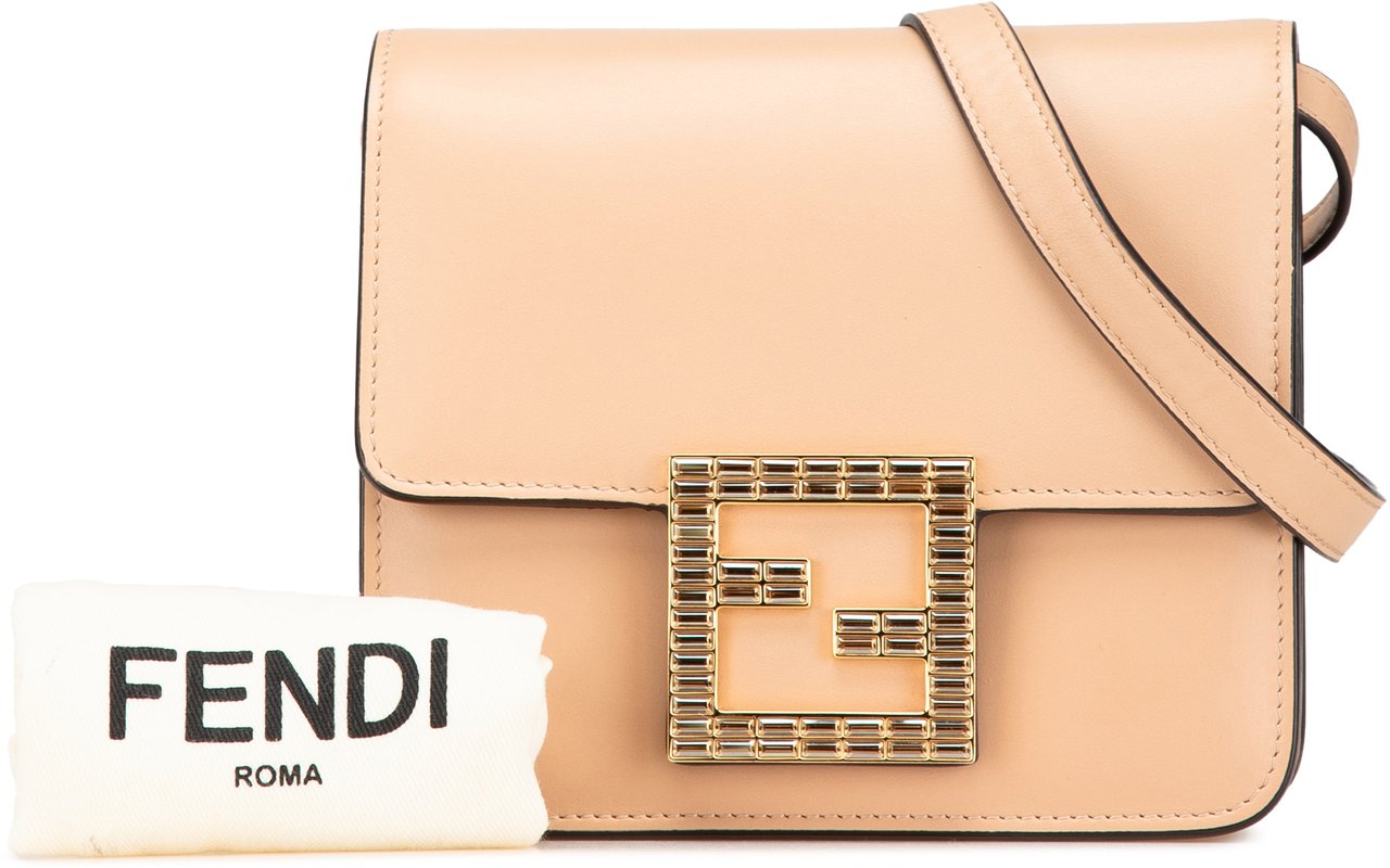 Fendi Leather Crystal Fab Crossbody Bruin