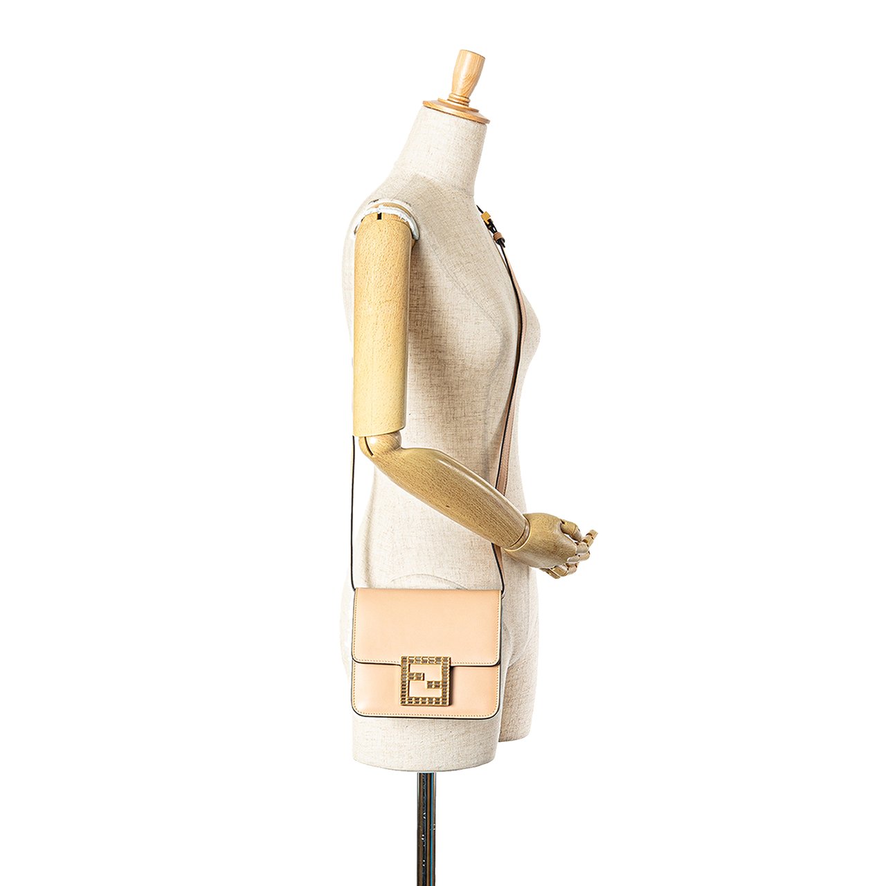 Fendi Leather Crystal Fab Crossbody Bruin