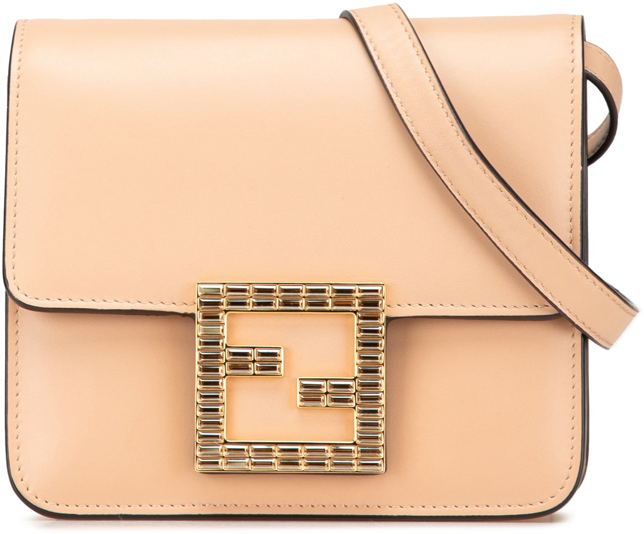 Fendi Leather Crystal Fab Crossbody Bruin