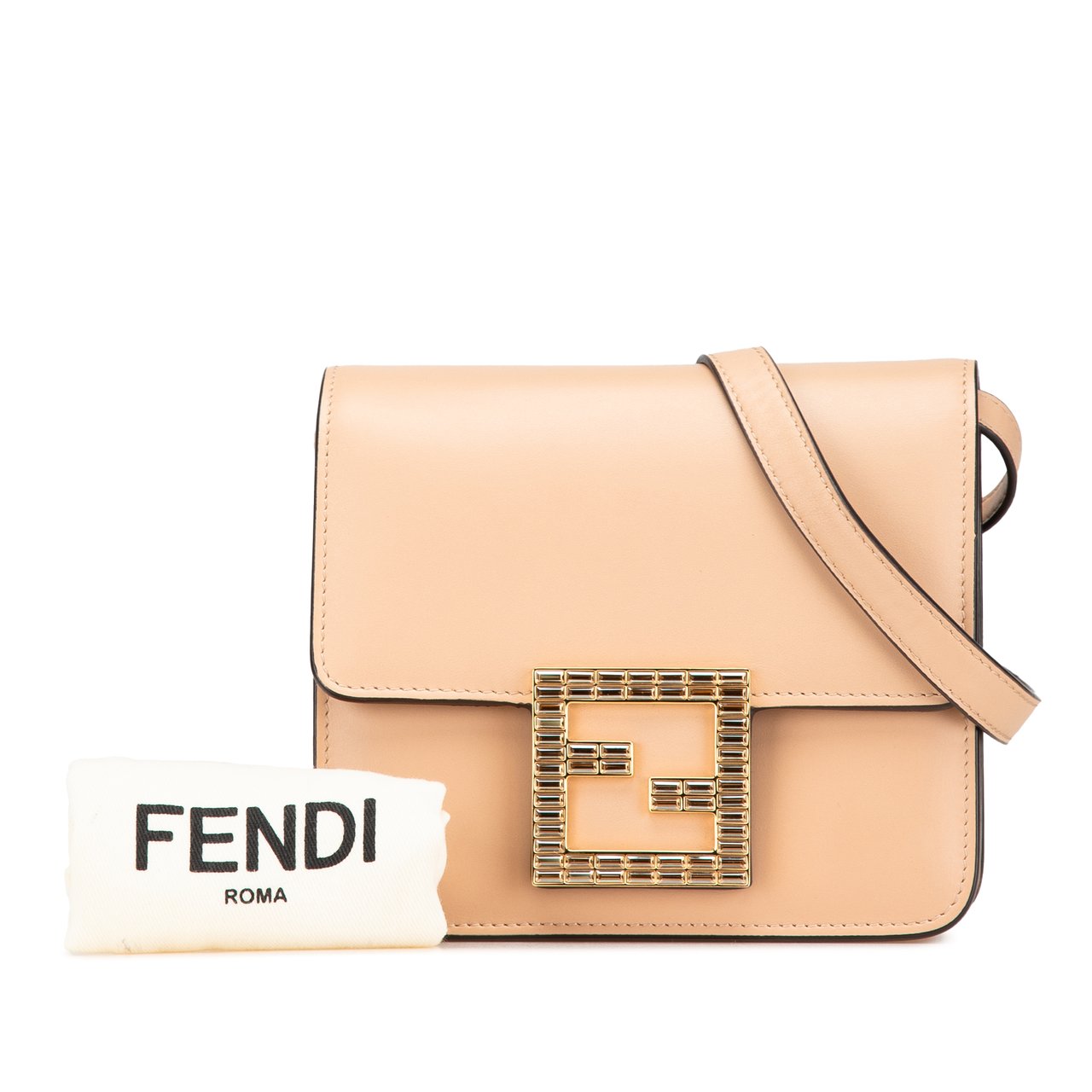 Fendi Leather Crystal Fab Crossbody Bruin