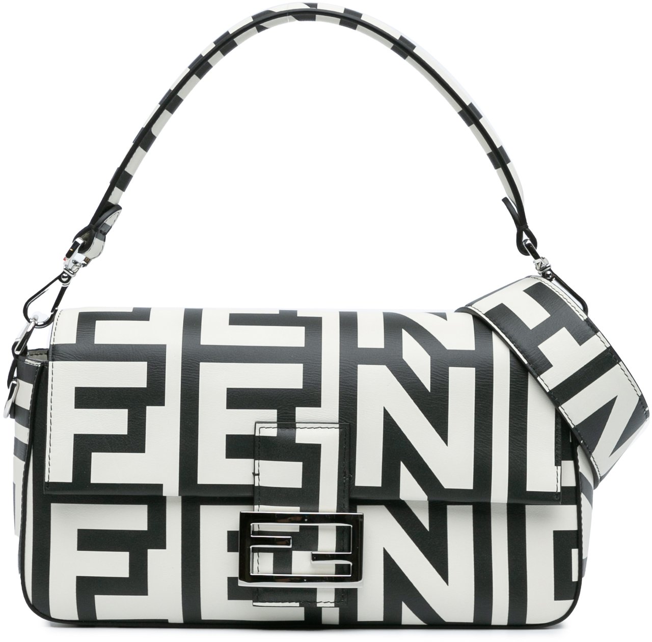 Fendi Marc Jacobs Nappa Vitello King Logo Print Baguette Phone Pouch Satchel Wit