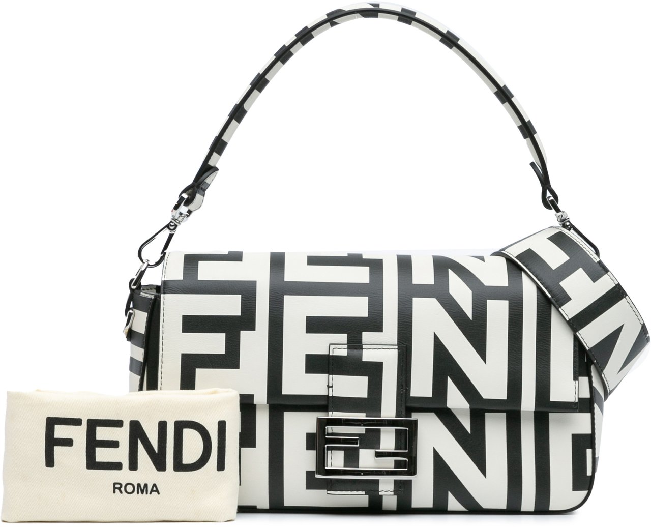 Fendi Marc Jacobs Nappa Vitello King Logo Print Baguette Phone Pouch Satchel Wit