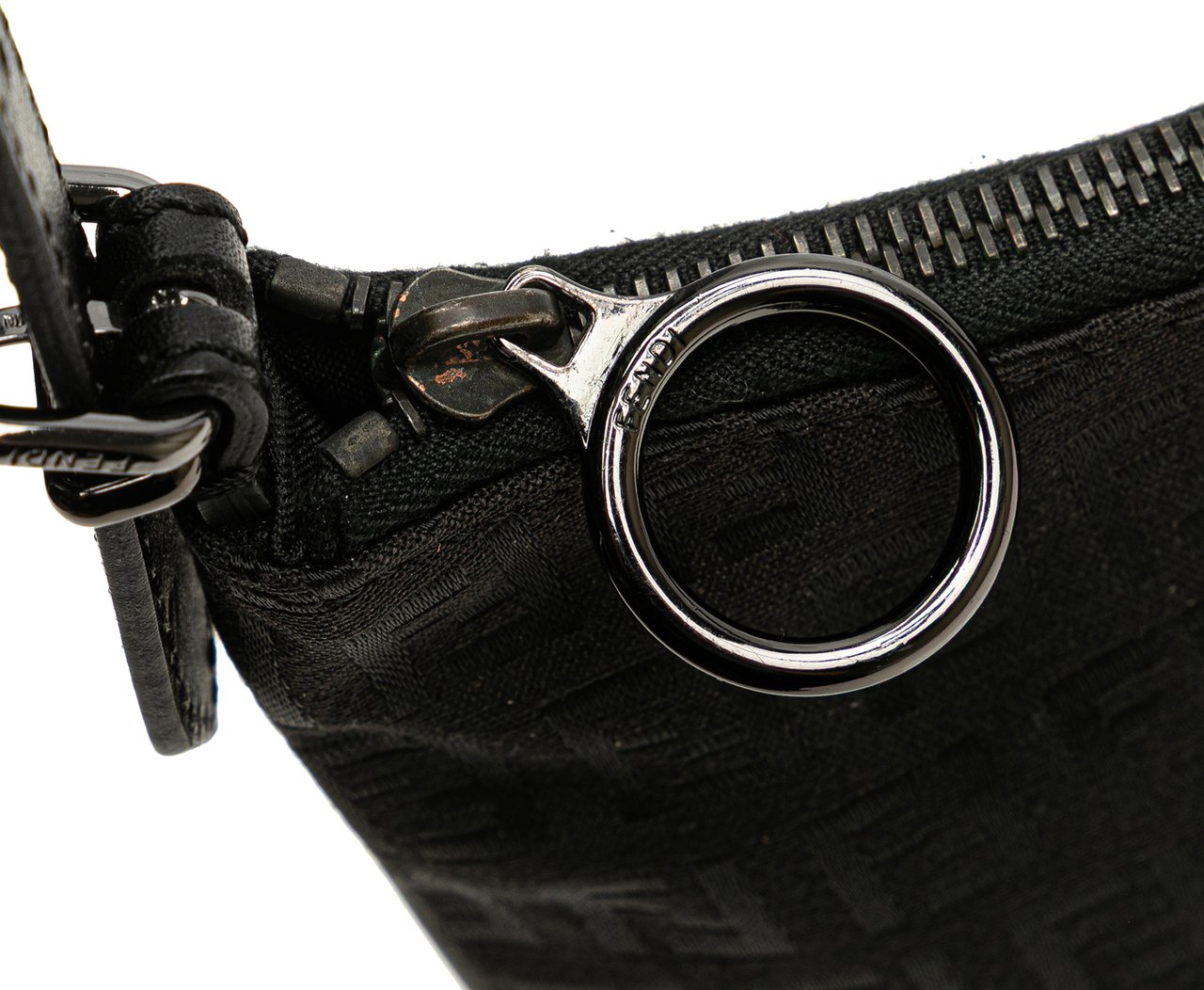 Fendi Zucchino Canvas Oyster Shoulder Bag Zwart