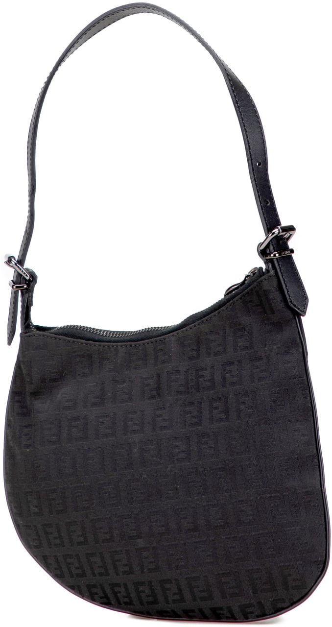 Fendi Zucchino Canvas Oyster Shoulder Bag Zwart