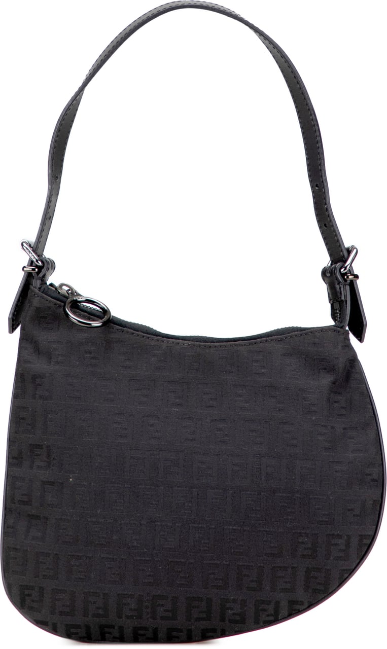 Fendi Zucchino Canvas Oyster Shoulder Bag Zwart