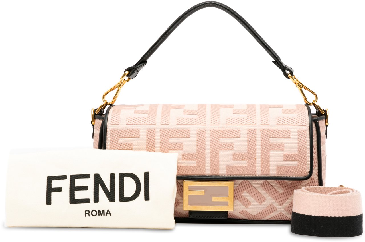 Fendi Zucca Embroidered Baguette Satchel Roze
