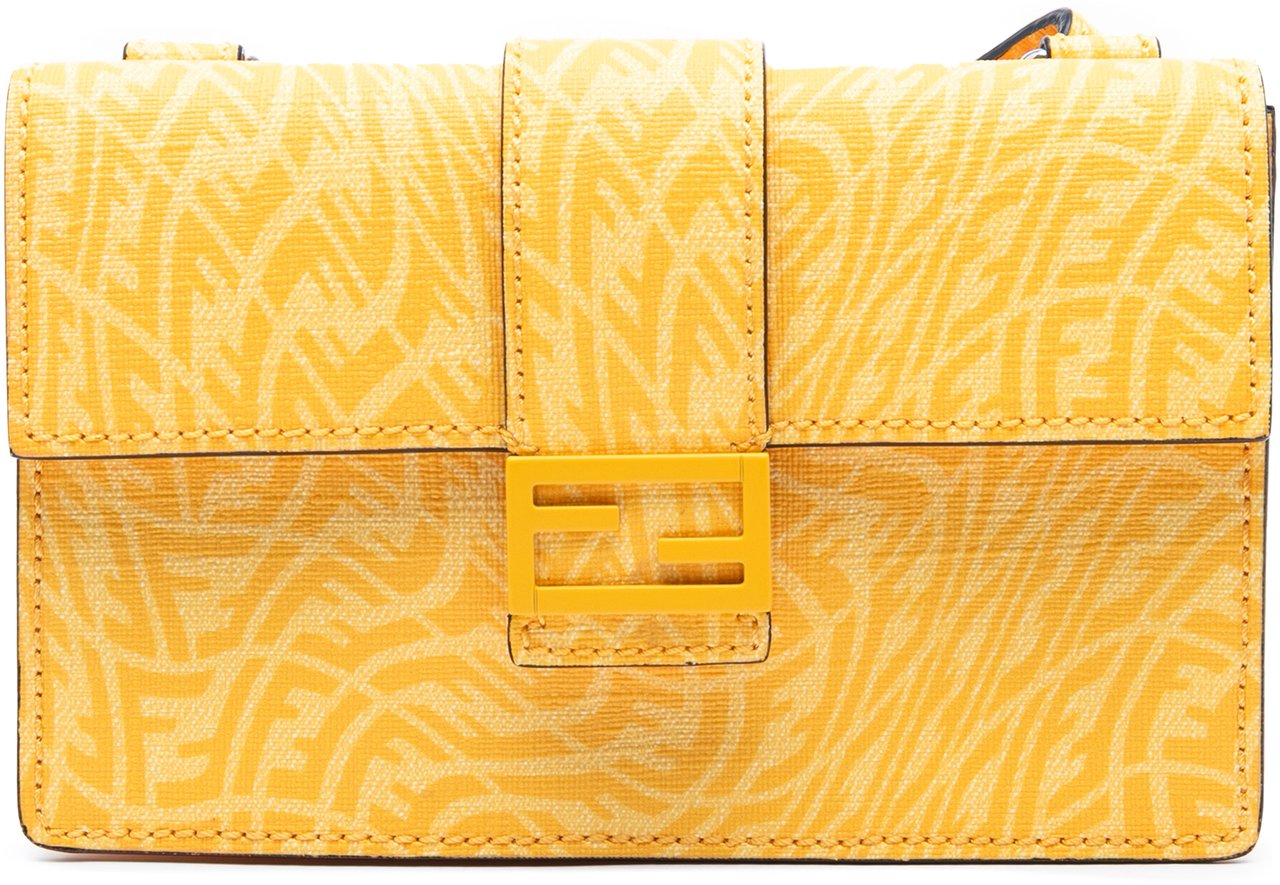 Fendi Sarah Coleman Small Glazed Fabric FF Vertigo Convertible Baguette Pouch Geel