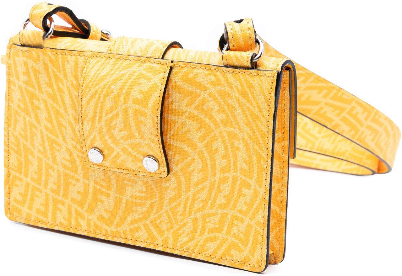 Fendi Sarah Coleman Small Glazed Fabric FF Vertigo Convertible Baguette Pouch Geel