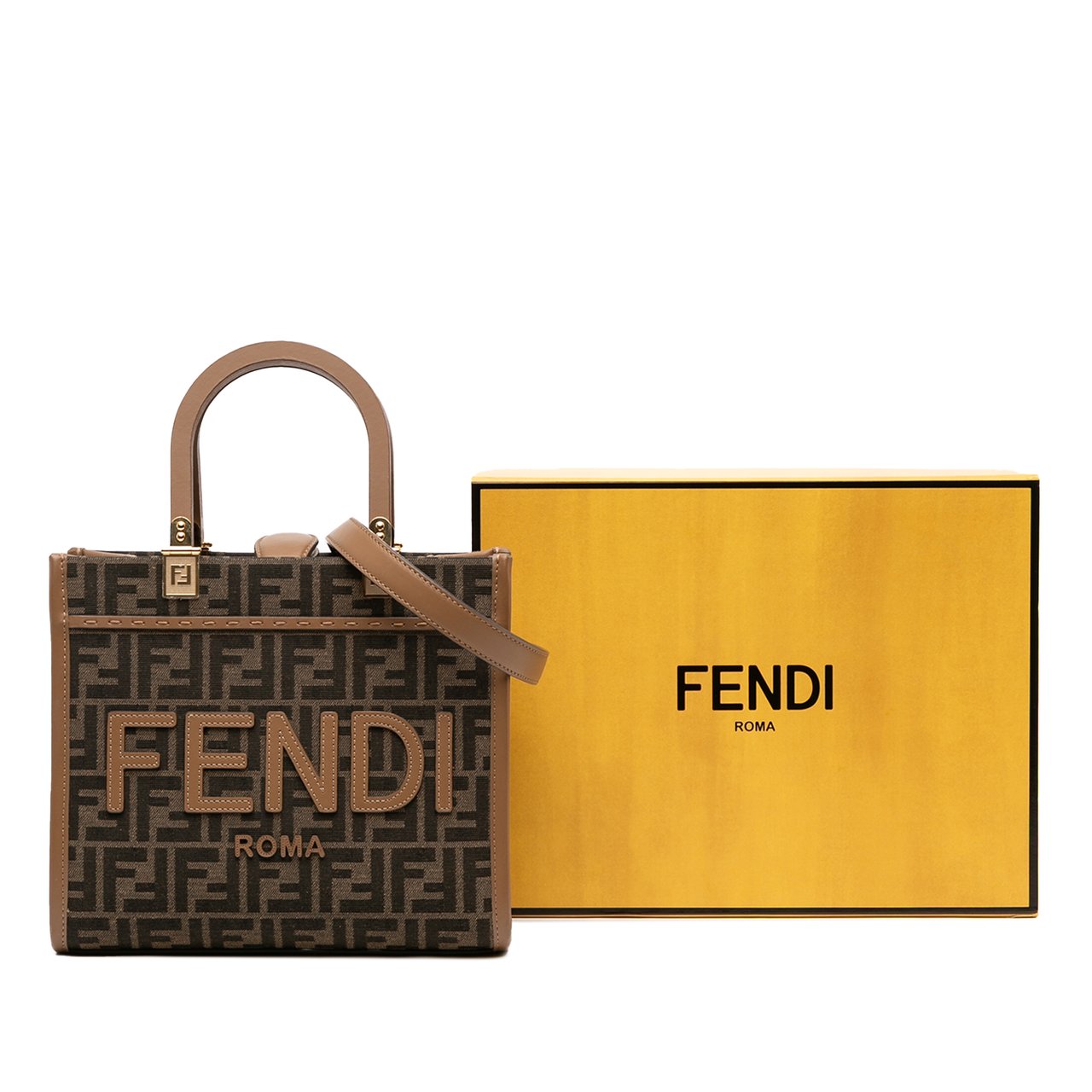 Fendi Small Zucca Canvas Sunshine Shopper Tote Bruin