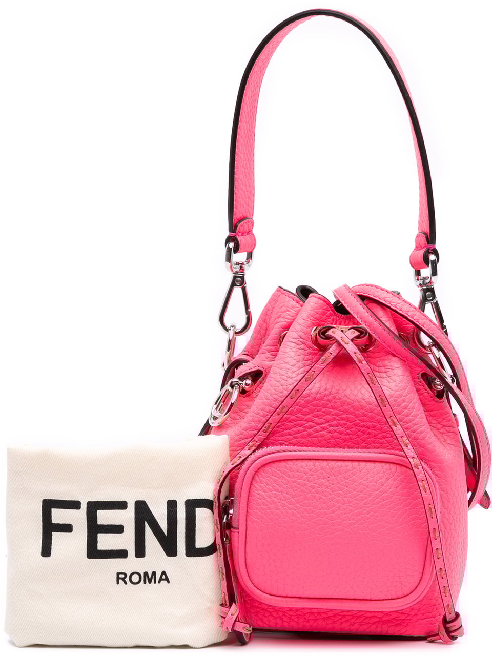 Fendi Mini Leather Mon Tresor Pocket Bucket Bag Roze