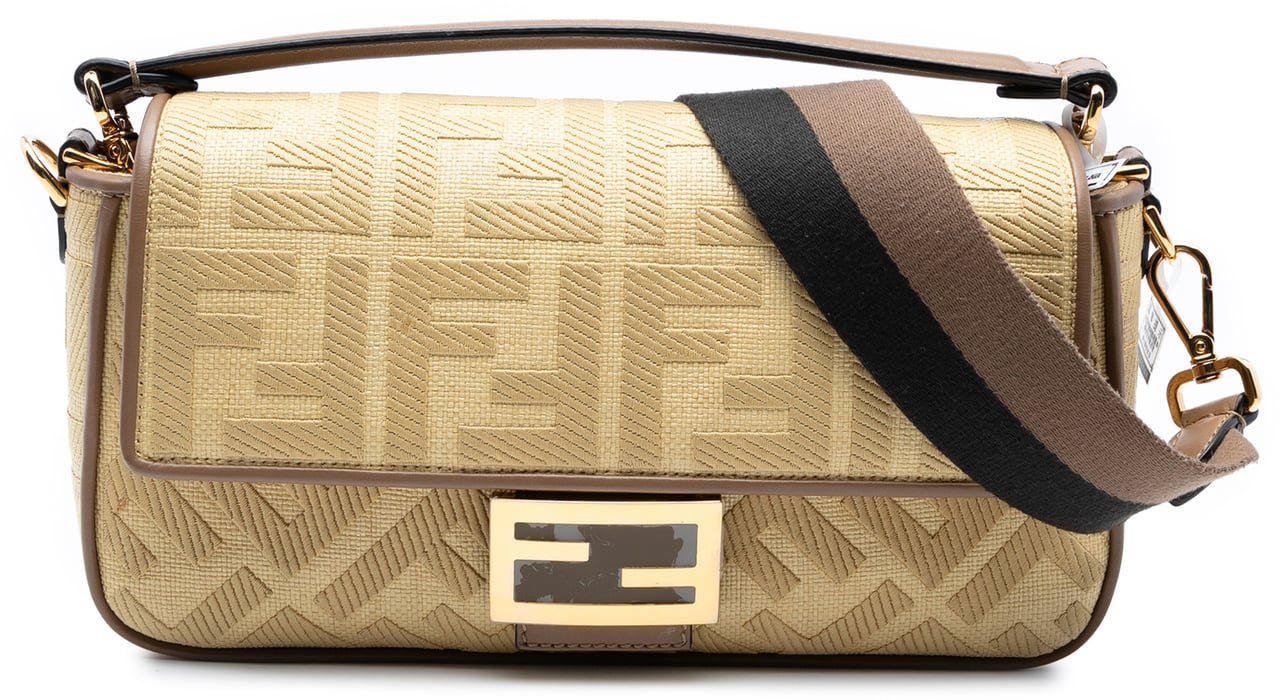 Fendi Medium Embroidered Canvas Baguette Satchel Bruin