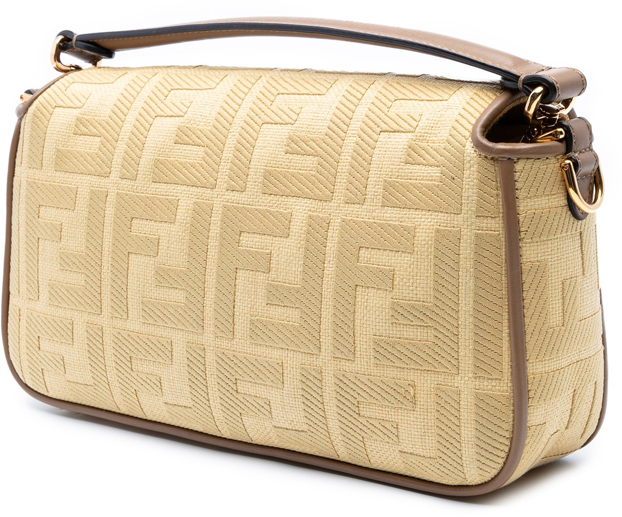 Fendi Medium Embroidered Canvas Baguette Satchel Bruin