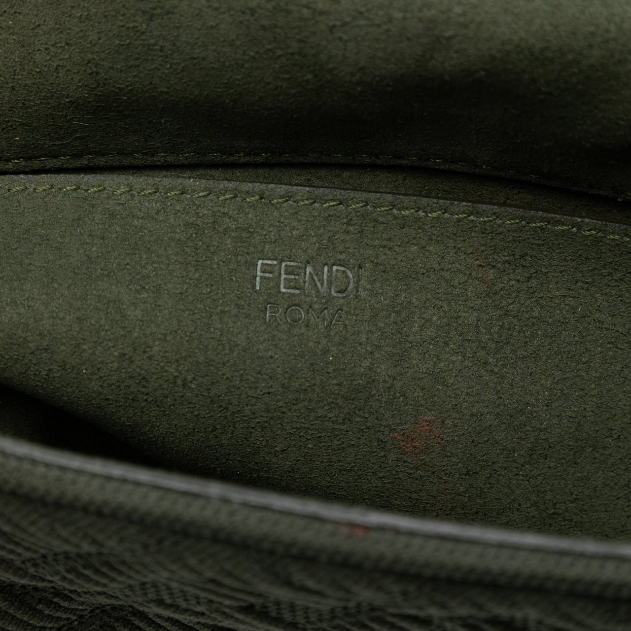 Fendi Zucca Embossed Technical Fabric Chain Midi Baguette Groen