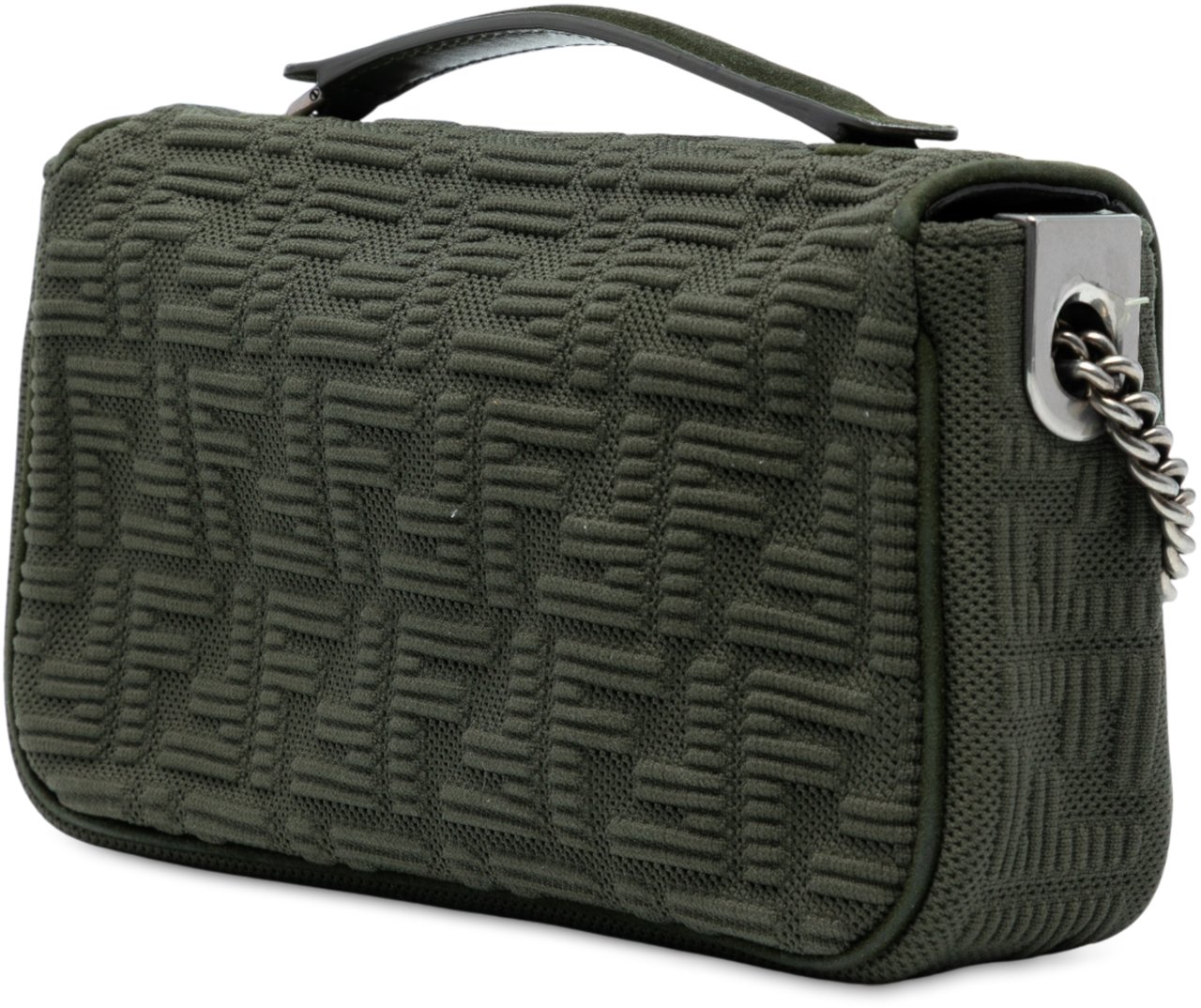 Fendi Zucca Embossed Technical Fabric Chain Midi Baguette Groen