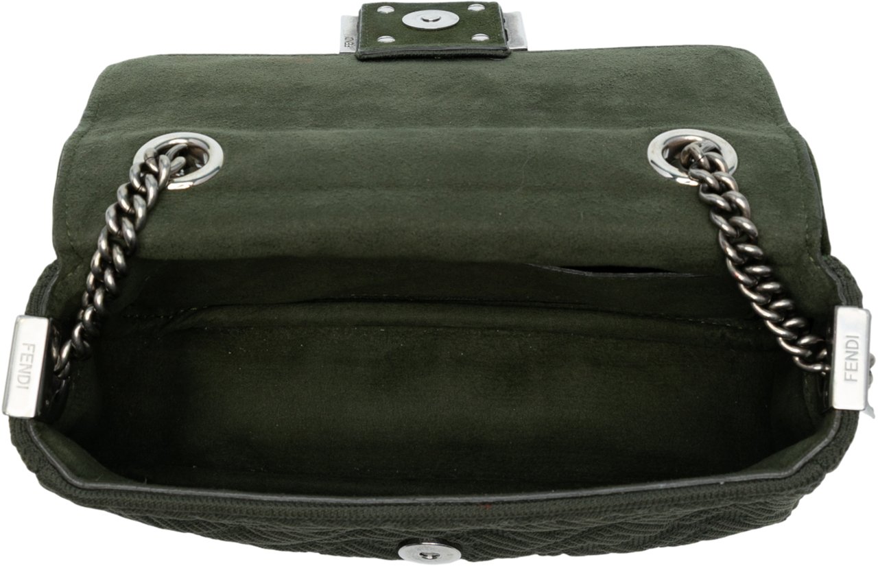 Fendi Zucca Embossed Technical Fabric Chain Midi Baguette Groen