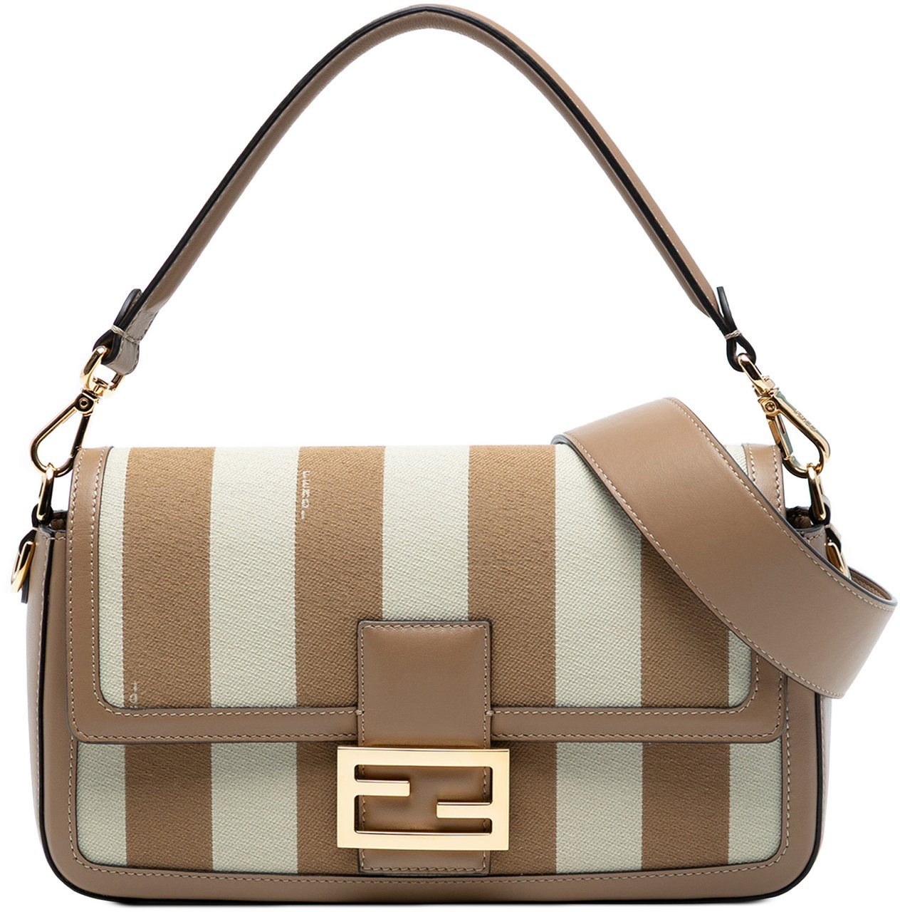 Fendi Pequin Canvas Baguette Satchel Bruin