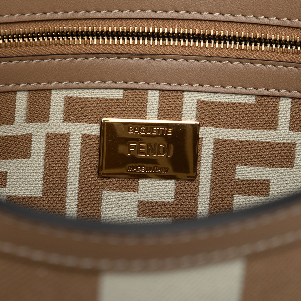 Fendi Pequin Canvas Baguette Satchel Bruin