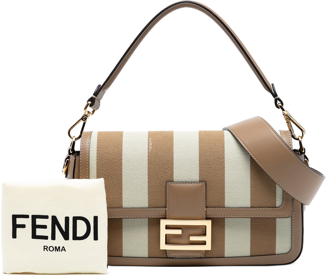 Fendi Pequin Canvas Baguette Satchel Bruin