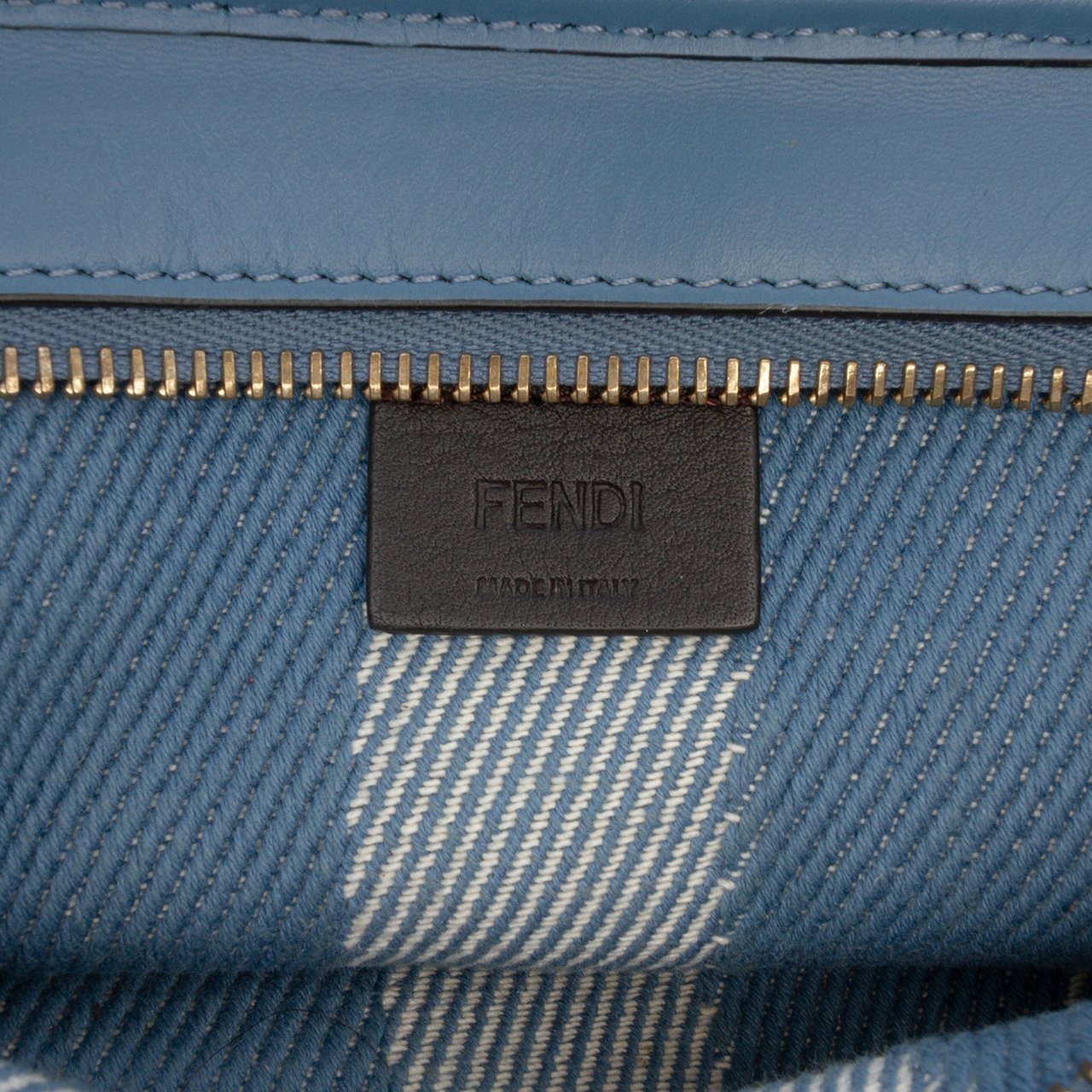Fendi Mini Denim Effect FF Jacquard Roll Satchel Blauw