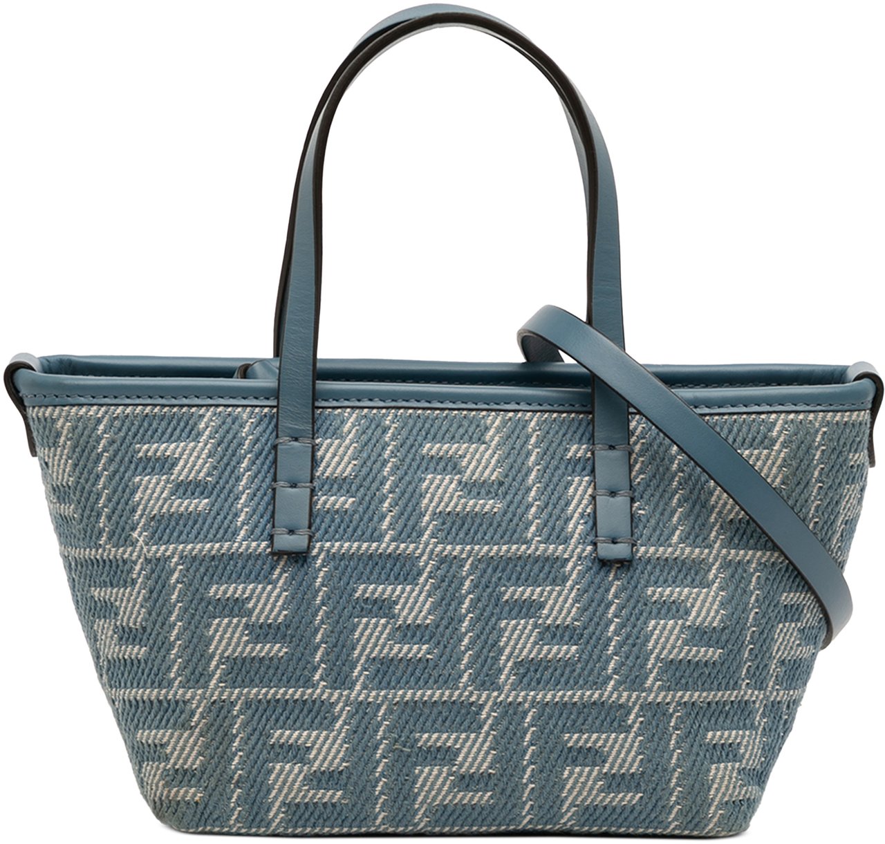 Fendi Mini Denim Effect FF Jacquard Roll Satchel Blauw