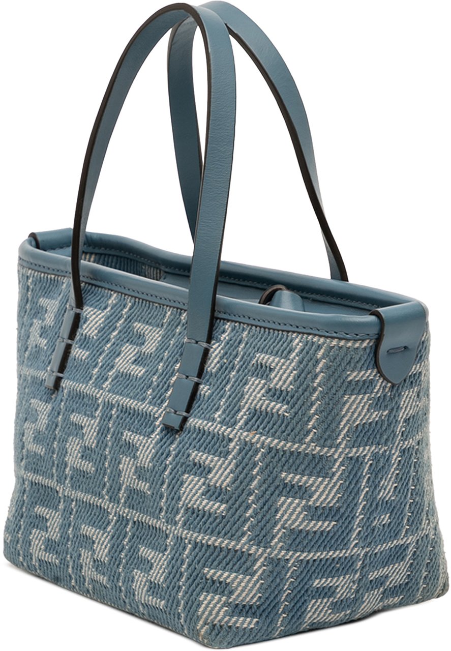 Fendi Mini Denim Effect FF Jacquard Roll Satchel Blauw