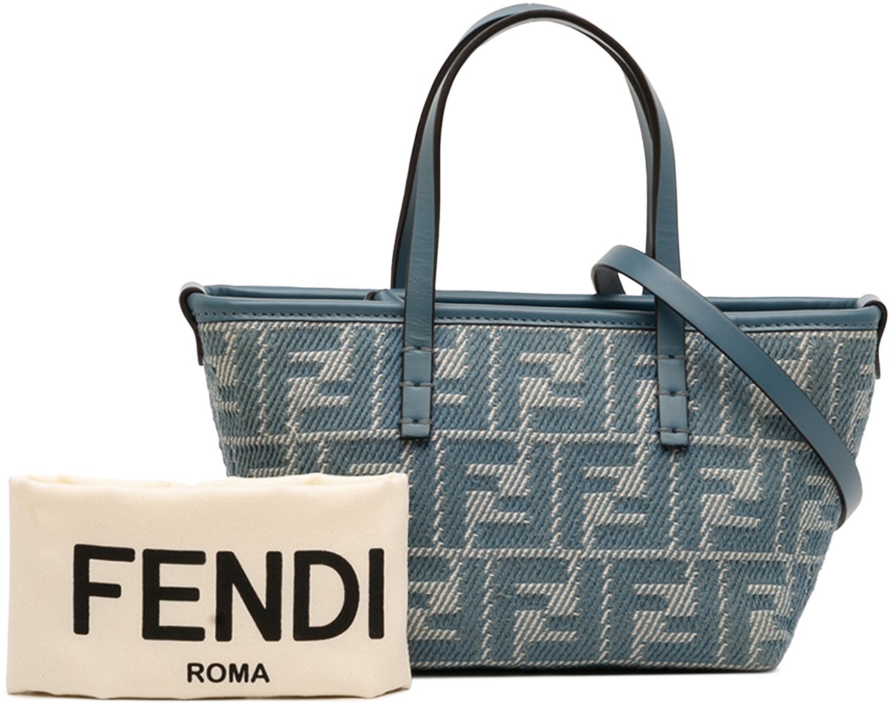Fendi Mini Denim Effect FF Jacquard Roll Satchel Blauw