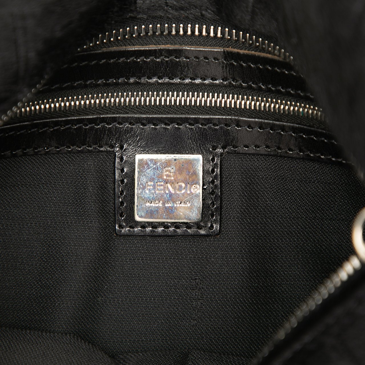 Fendi Zucca Pony Hair Shoulder Bag Zwart