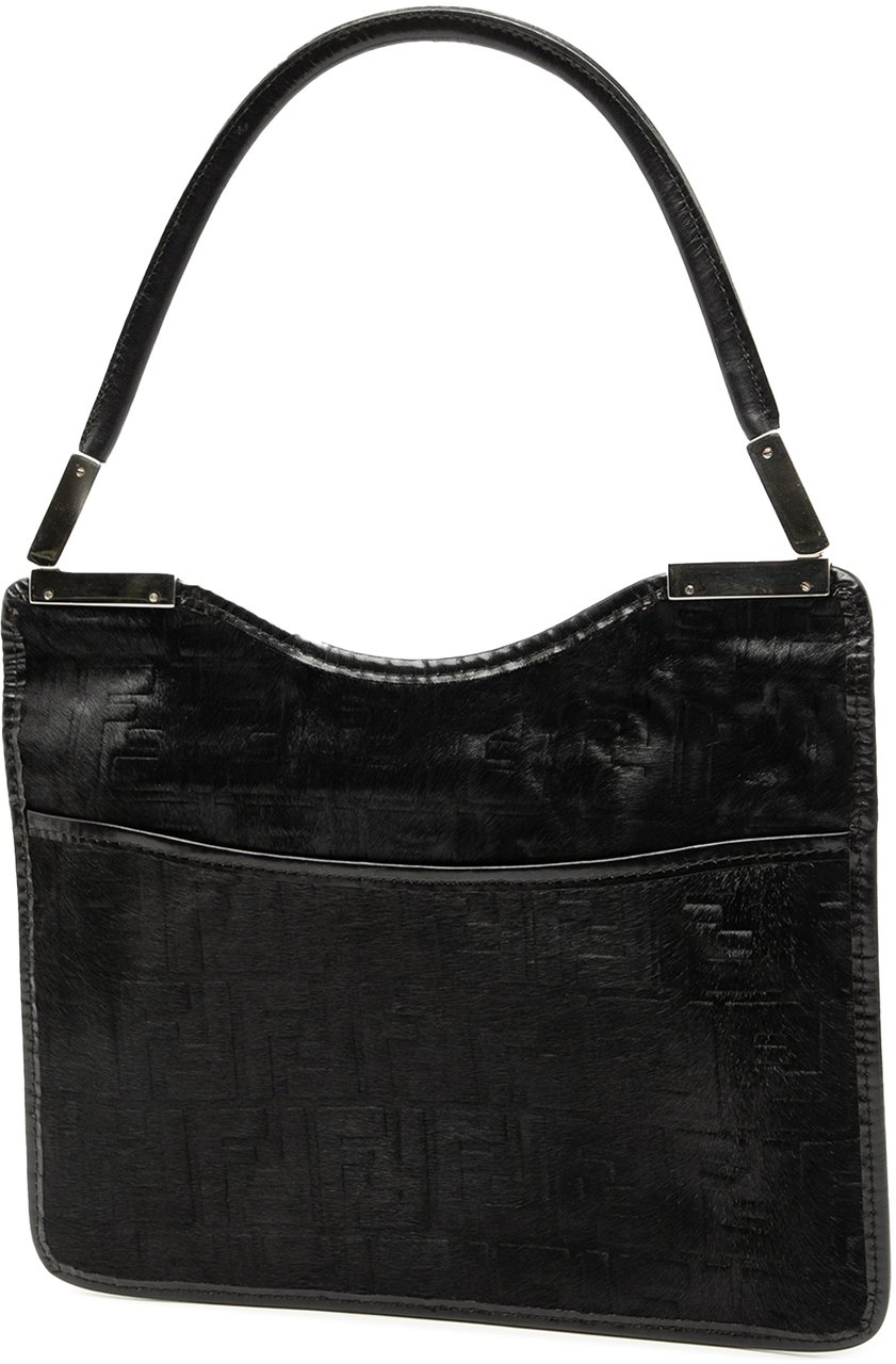 Fendi Zucca Pony Hair Shoulder Bag Zwart