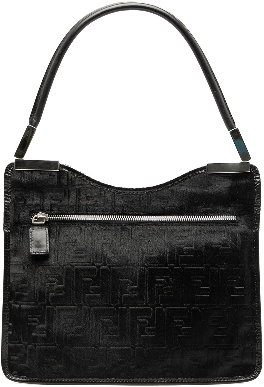 Fendi Zucca Pony Hair Shoulder Bag Zwart