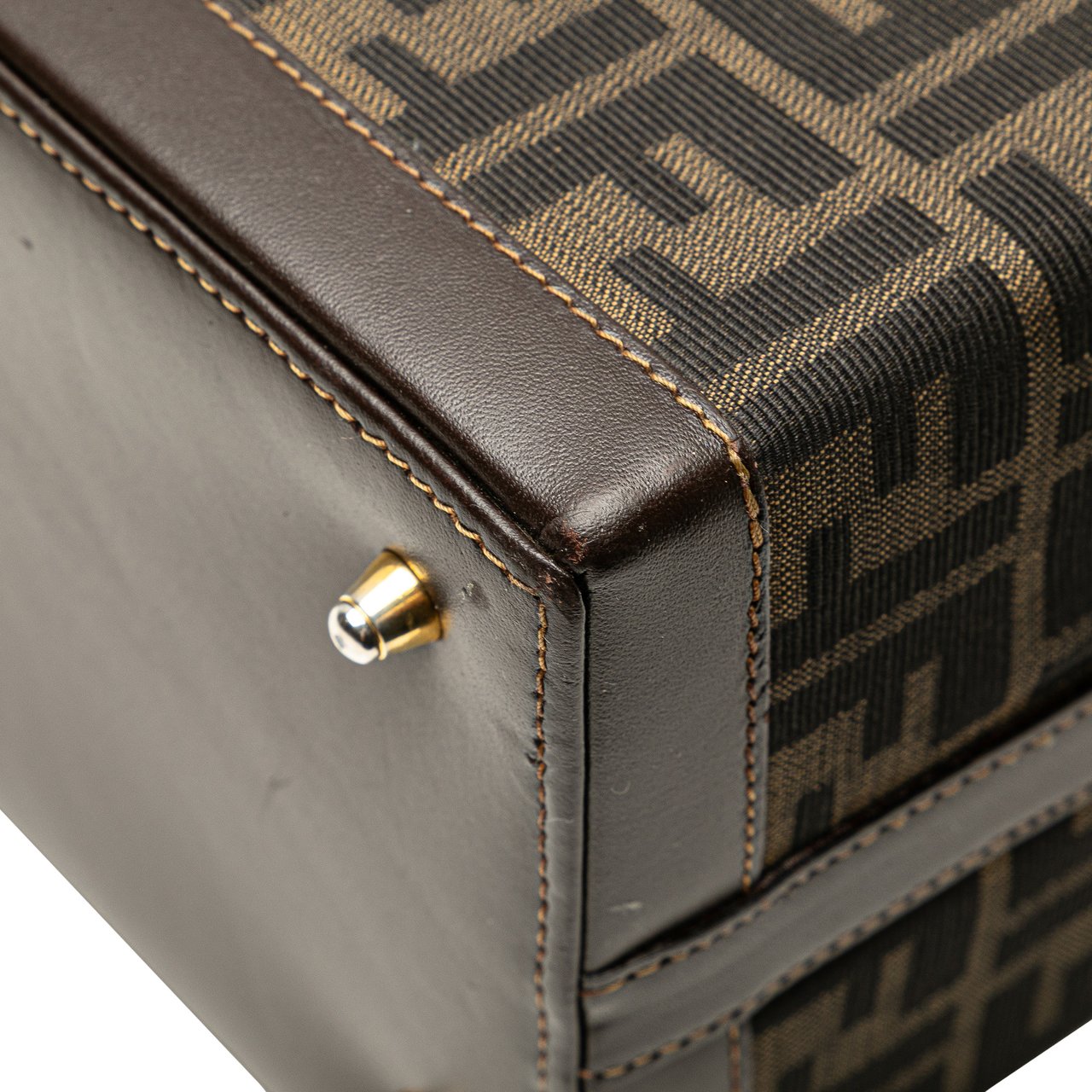 Fendi Zucca Canvas Push Lock Box Handbag Bruin