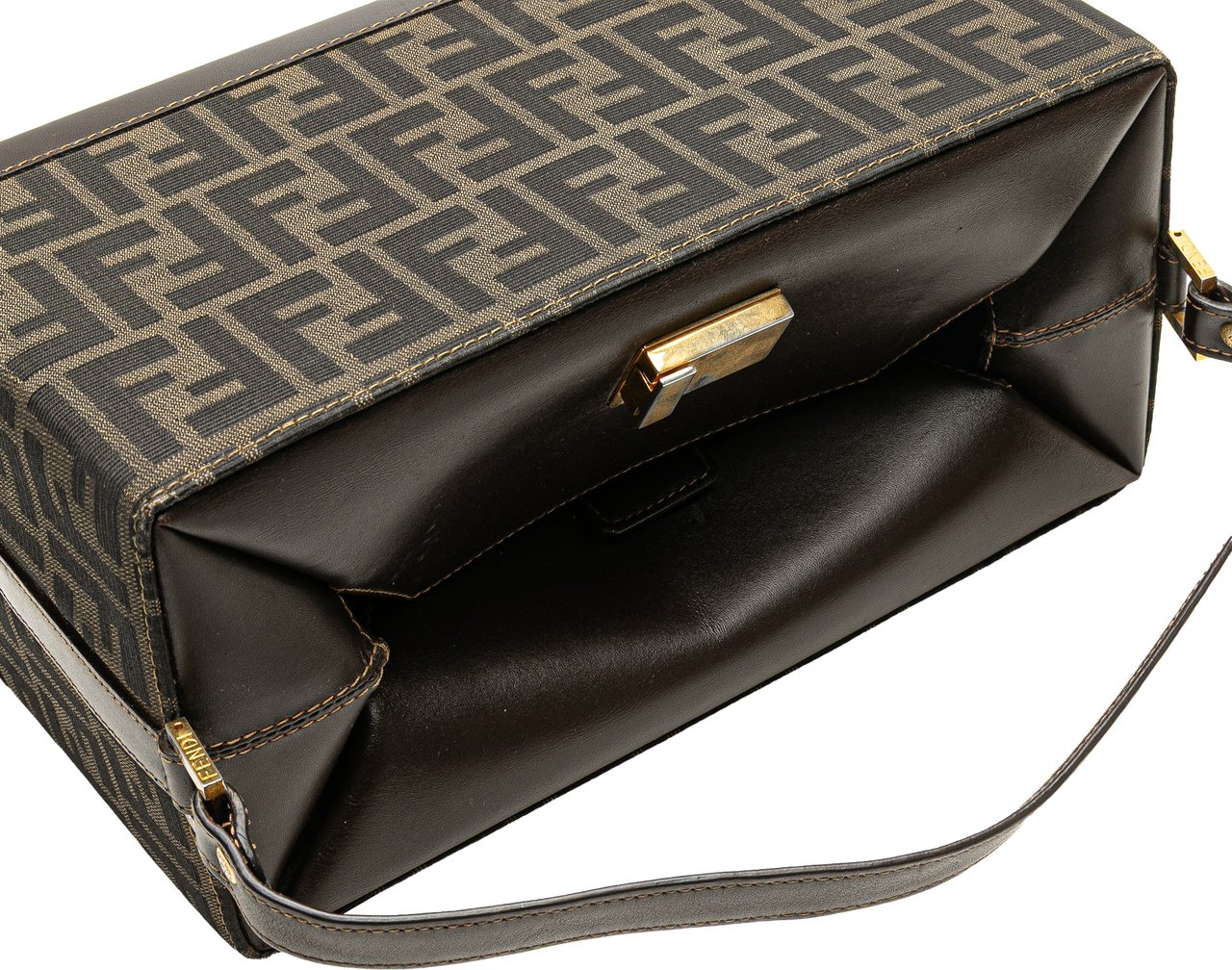 Fendi Zucca Canvas Push Lock Box Handbag Bruin
