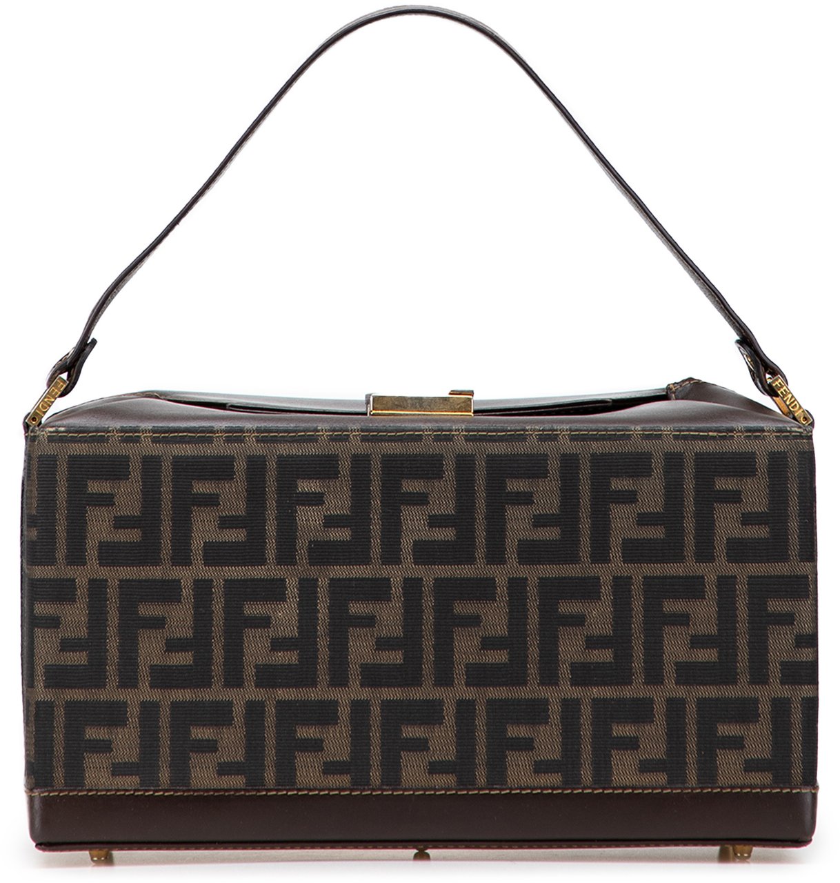 Fendi Zucca Canvas Push Lock Box Handbag Bruin