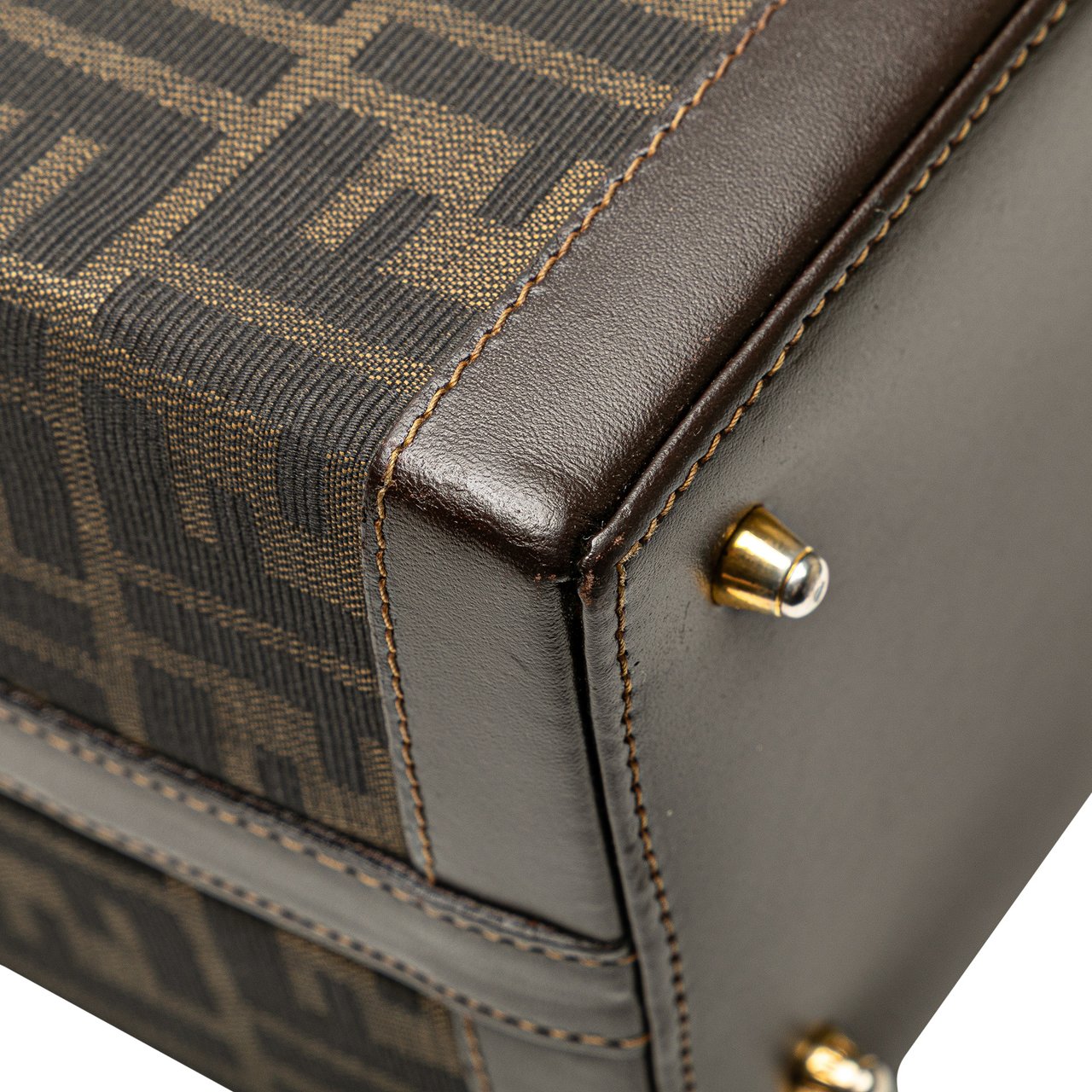 Fendi Zucca Canvas Push Lock Box Handbag Bruin