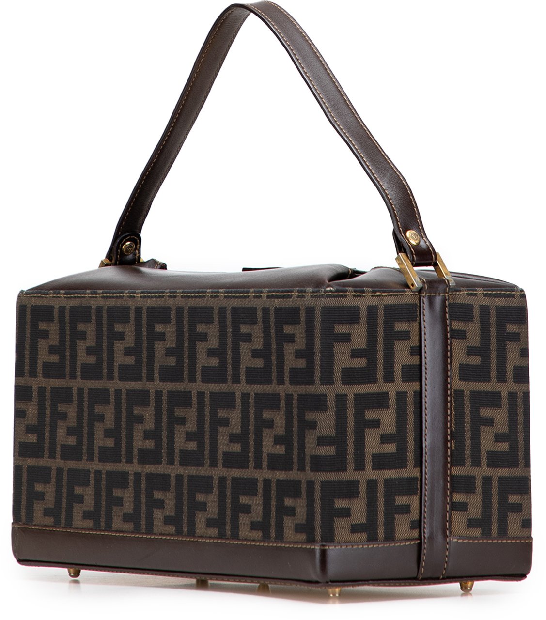 Fendi Zucca Canvas Push Lock Box Handbag Bruin