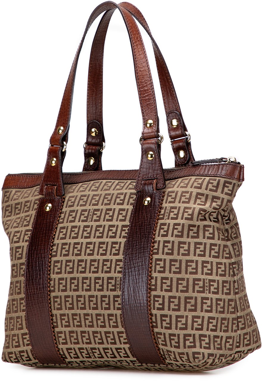 Fendi Zucchino Canvas Tote Bruin