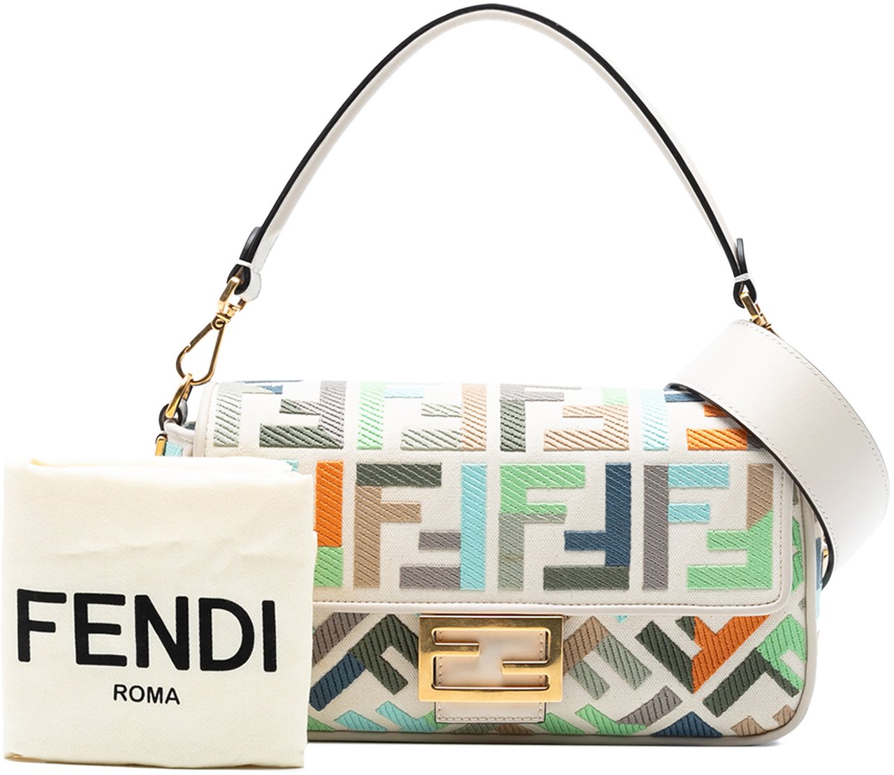 Fendi Zucca Embroidered Canvas Baguette Satchel Wit