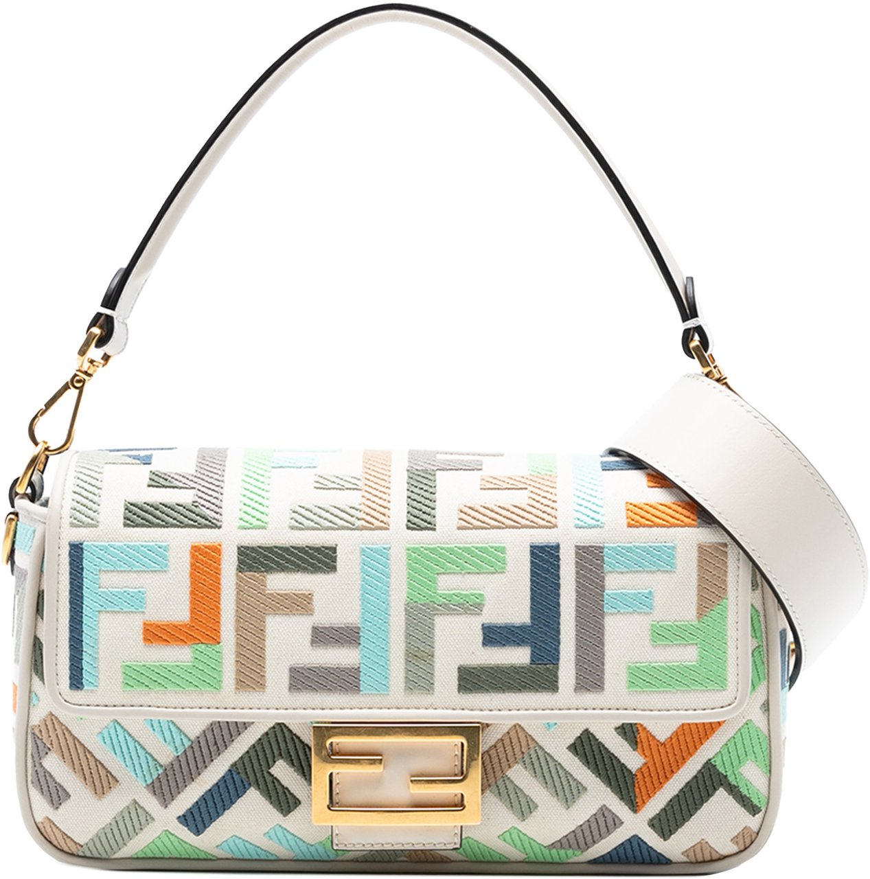 Fendi Zucca Embroidered Canvas Baguette Satchel Wit