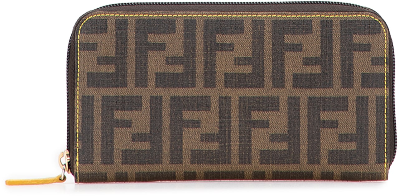 Fendi Zucca Coated Canvas Zip Around Long Wallet Bruin