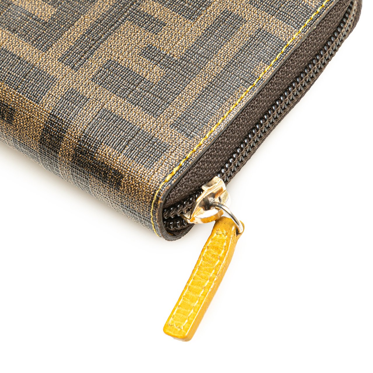Fendi Zucca Coated Canvas Zip Around Long Wallet Bruin