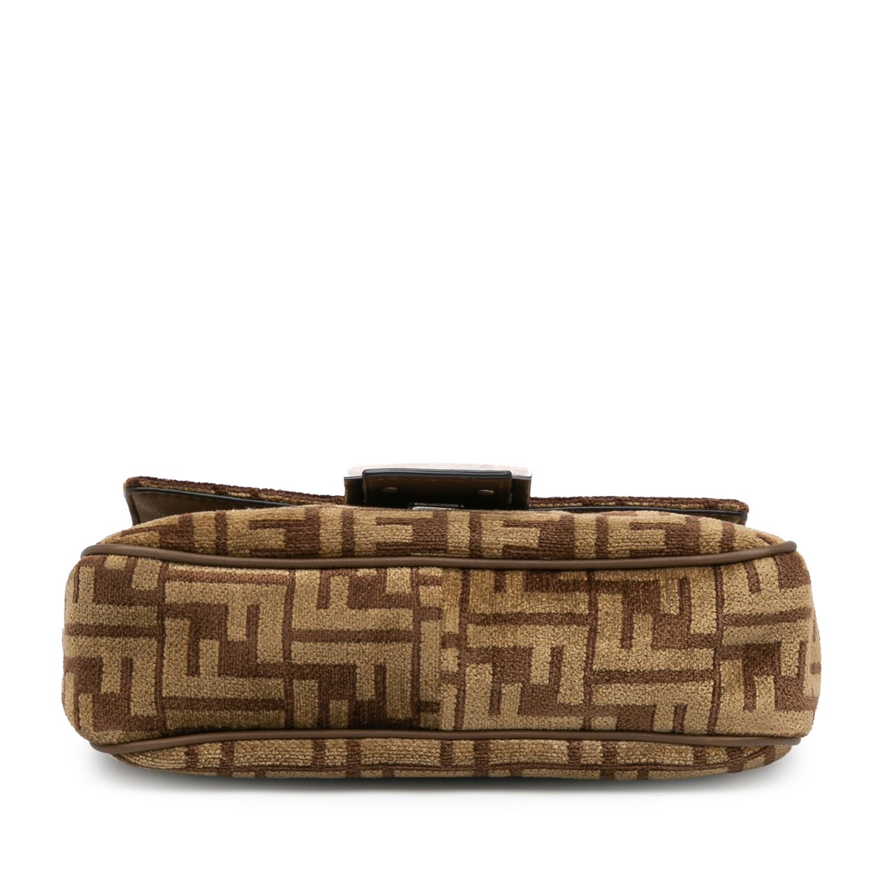 Fendi Zucca Wool Chain Midi Baguette Bruin