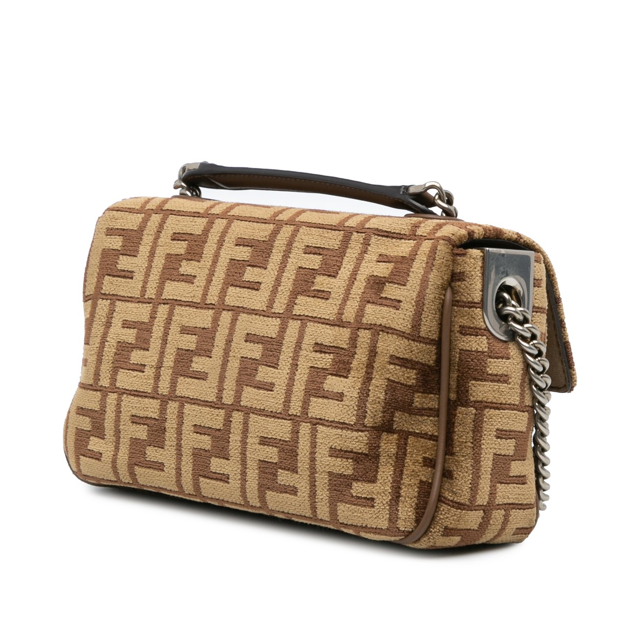 Fendi Zucca Wool Chain Midi Baguette Bruin