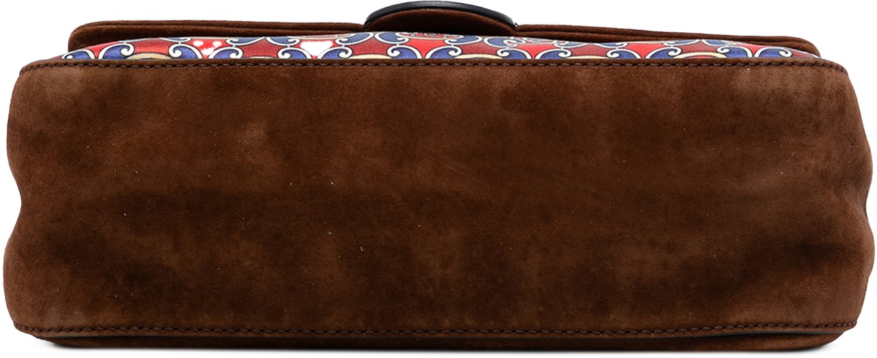 Fendi Printed Satin and Suede Double F Baguette Satchel Bruin